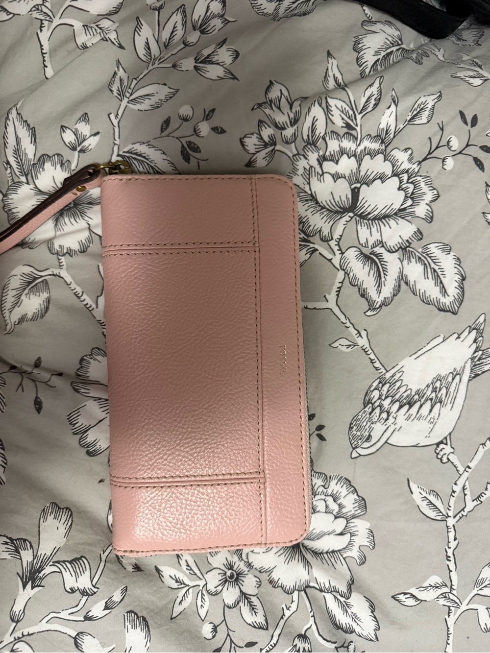 Pink renaissance rose fossil Leather jori zip clutch Wristlet Wallet - nwt